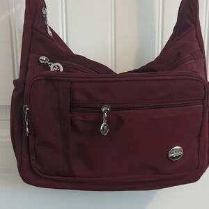 Burgundy Crossbody Bag with Multiple Zippers